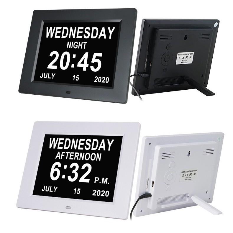 Porta-Retrato Digital de Alta Definição de 8 polegadas com Fonte Grande Calendário Eletrônico Despertador Para Idosos