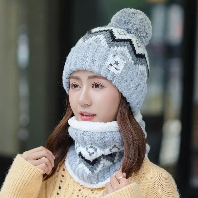 Autumn and winter hat scarf split wool hat cute velvet knitted hat women's cycling neck protection warm confinement hat versatile