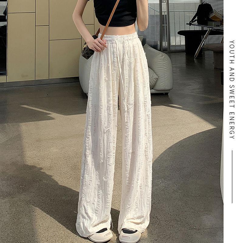 Y2k Streetwear Diamonds Wide-legged Pants Grunge Hole Women Clothing High Waisted Baggy Straight Pants Design Chic Trouser