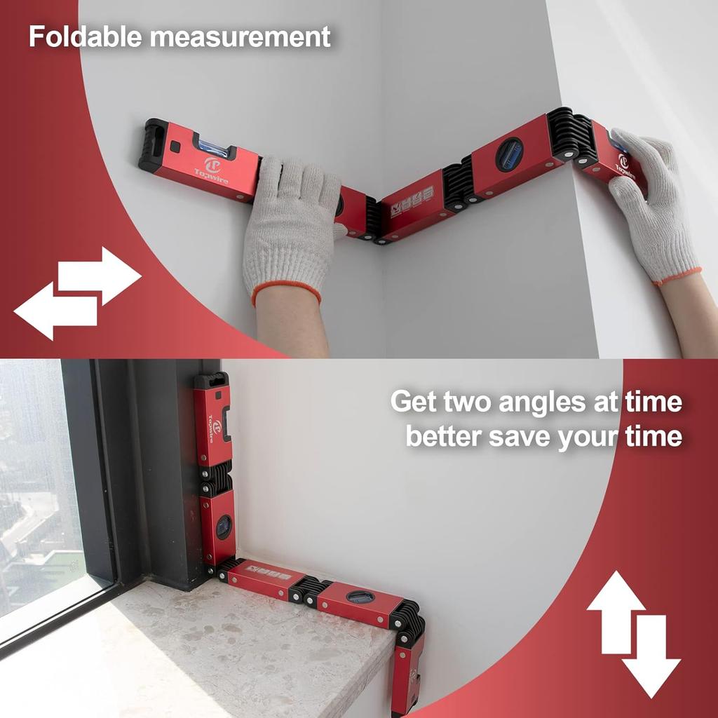 Folding Level, 5 Sections Foldable Level Measuring Woodworking Tool for Various Corners Stairs,Accurate Multi-Angle Measurement Magnetic Aluminum