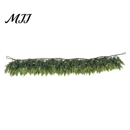 Artificial Christmas Decor Pre-Lit Garland Decoration, Real Touch Cedar Cypress Pine Greenery with Decorative for Holiday Parties LED Light
