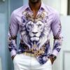 Camicia da uomo a maniche lunghe con colletto camicia Stampa Re Leone camicia business casual alla moda casual taglia grande vestibilità aderente top da uomo
