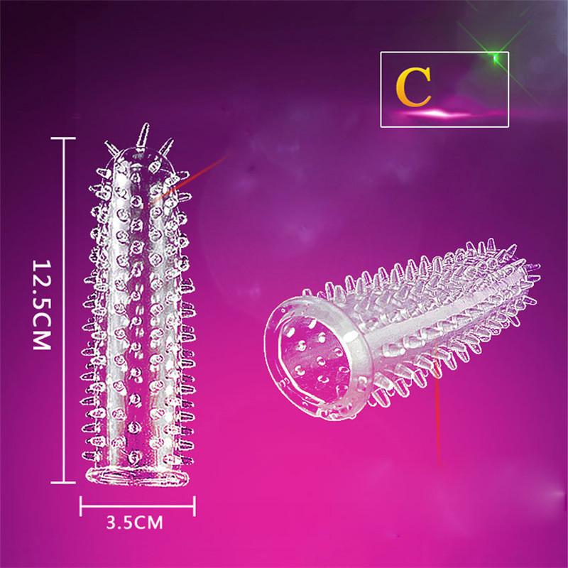 Crystal Silicone Spike Dotted Ribbed Clear Reusable Condom Penis Massage Sleeve Adult Sexy Toy