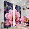 2pcs 2D Flat Printing Scene Curtain Pink Flower Bloom Polyester Without Electricity All Season Party & Holiday Decor Use for