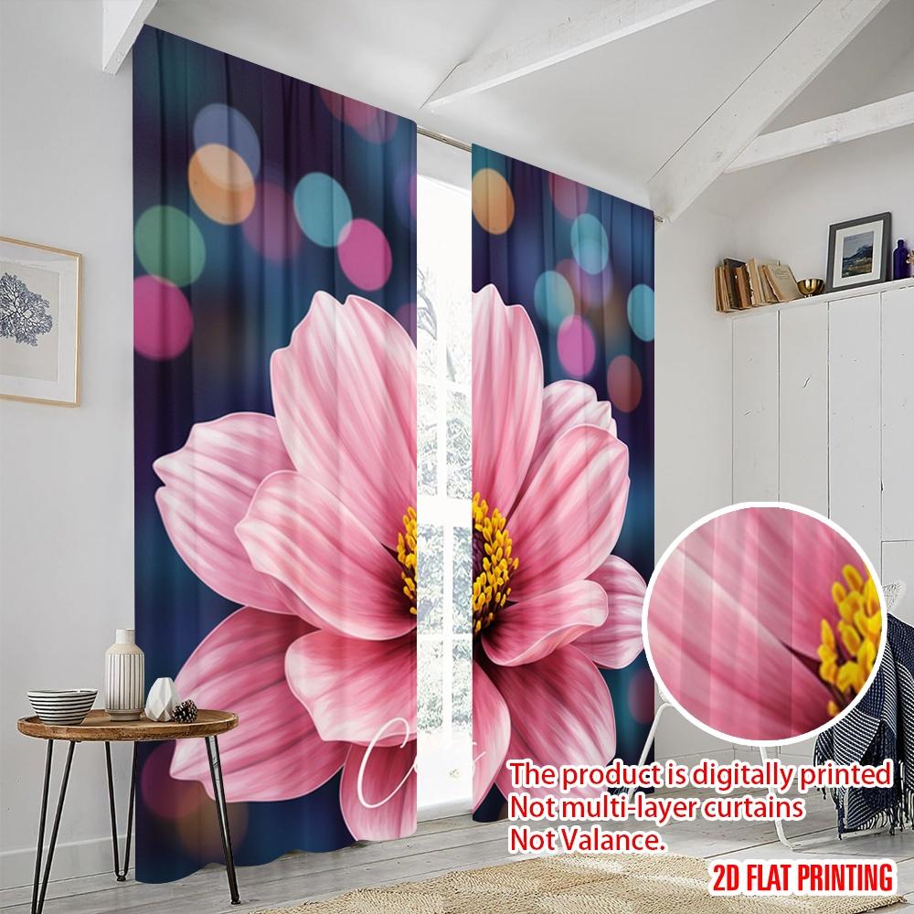 2pcs 2D Flat Printing Scene Curtain Pink Flower Bloom Polyester Without Electricity All Season Party & Holiday Decor Use for