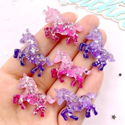 6PCS Colorful Resin Glitter 3D Unicorn Horse Flat Back Rhinestone Wedding Scrapbook Gems Applique DIY Jewelry Accessories
