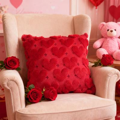 Red Heart Cushion Cover Plush Love Heart Throw Pillow Cover Romantic Fuzzy 3D Heart Pillow Case for Living Room Bedroom Valentine's Day Decoration