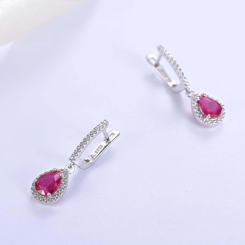Simple Pear Shape Dangling Earrings with Natural Treated Africa Ruby S925 Silver Fine Jewelry for Women Girl Birthday Party Gift