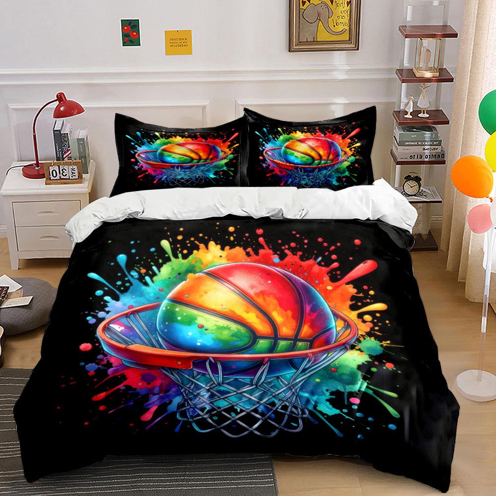 Vibrant Basketball Art Decor Set Kid'S And Adults' Bedroom Decor, Exquisite Three-Piece Bedding Set Gift
