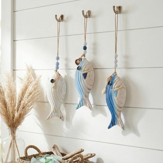 Wandhängende Dekoration Fischförmiger Holzschnitzerei Anhänger mit Lanyard Einfach aufzuhängen Vielseitige Wandkunst für Badezimmer Tür Eingang