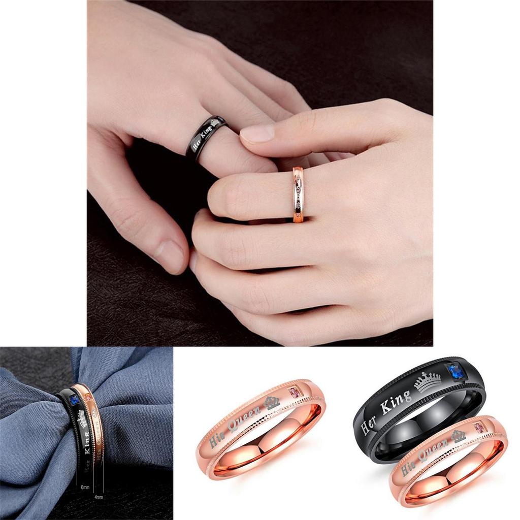 Königin Sein Ihr König Strassbesetzte Krone Edelstahlring für Liebende