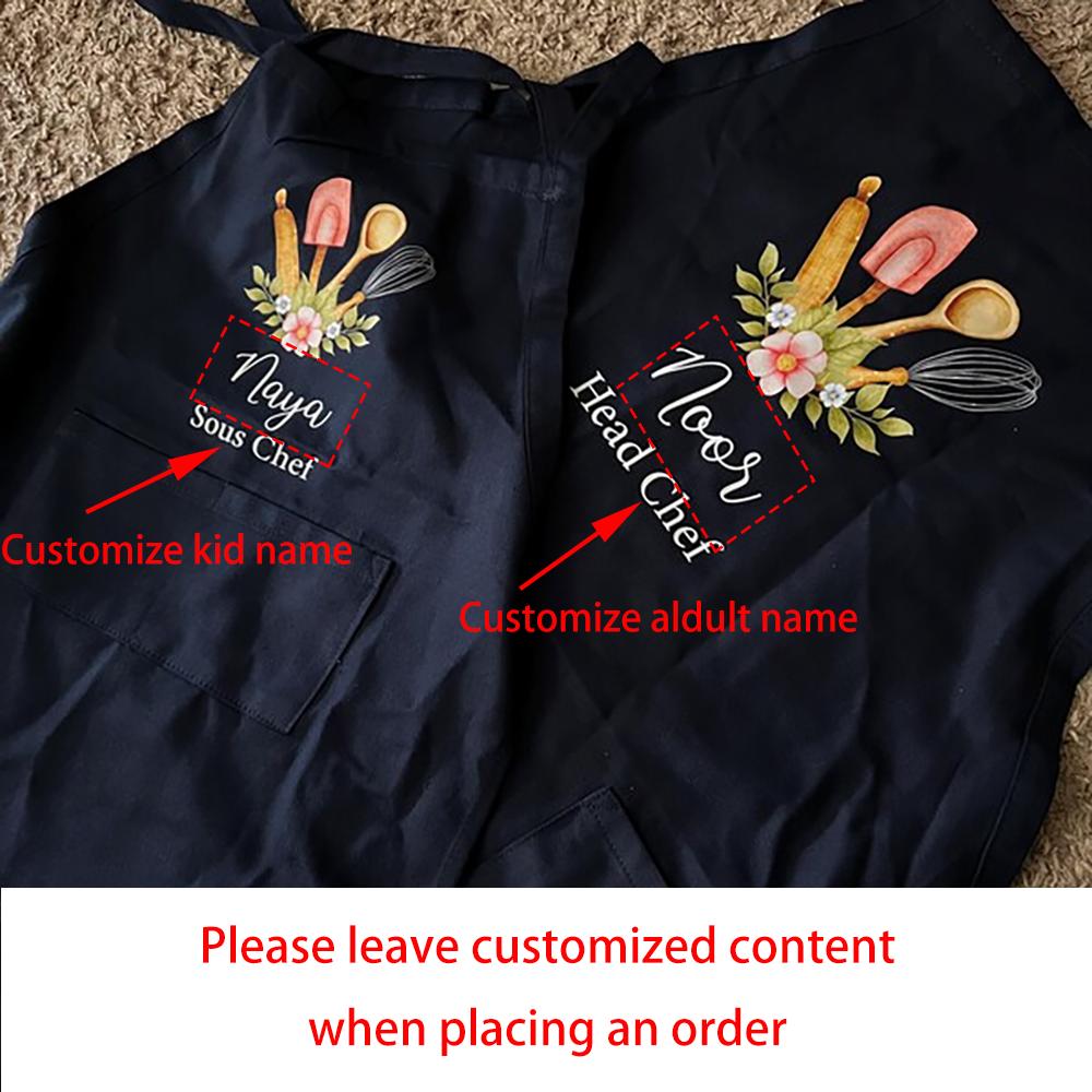 Cutom Mommy and Me Aprons Matching Apron Mama Head Chef Cute Children Birthday Party BBQ Kitchen Decor Baking Cooking Supplies