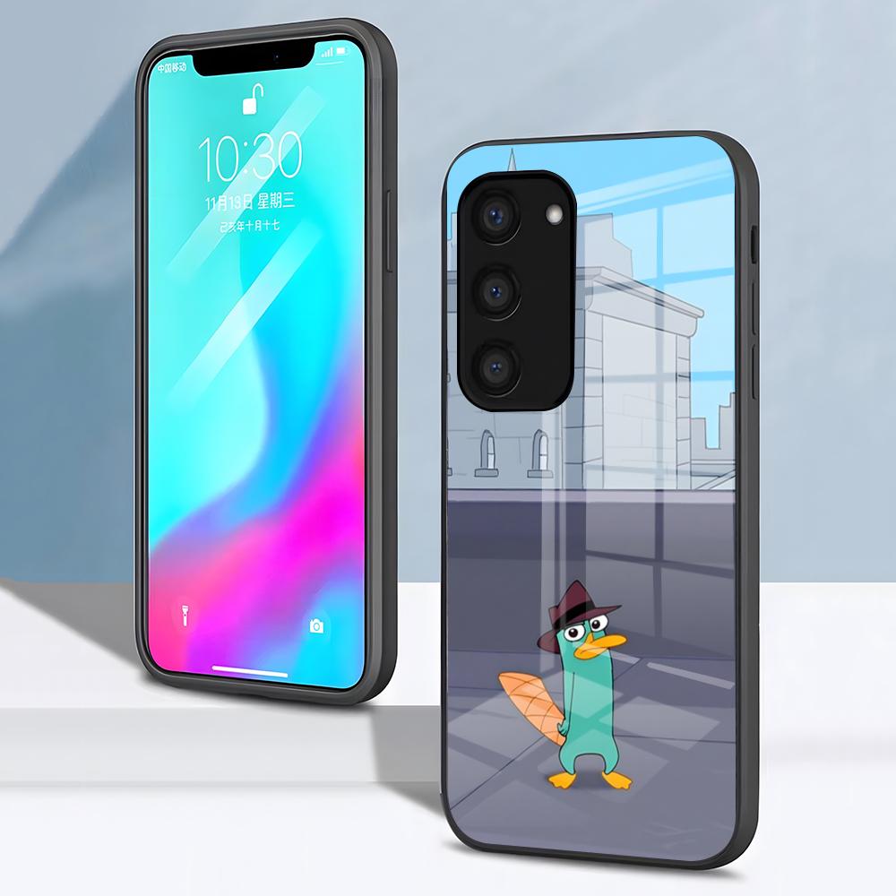 P-Perry The P-Platypus Phone Case For Samsung S26 S25 S24 FE S23 S22 S21 Plus S20 Ultra Note20Ultra Black Glass Cover