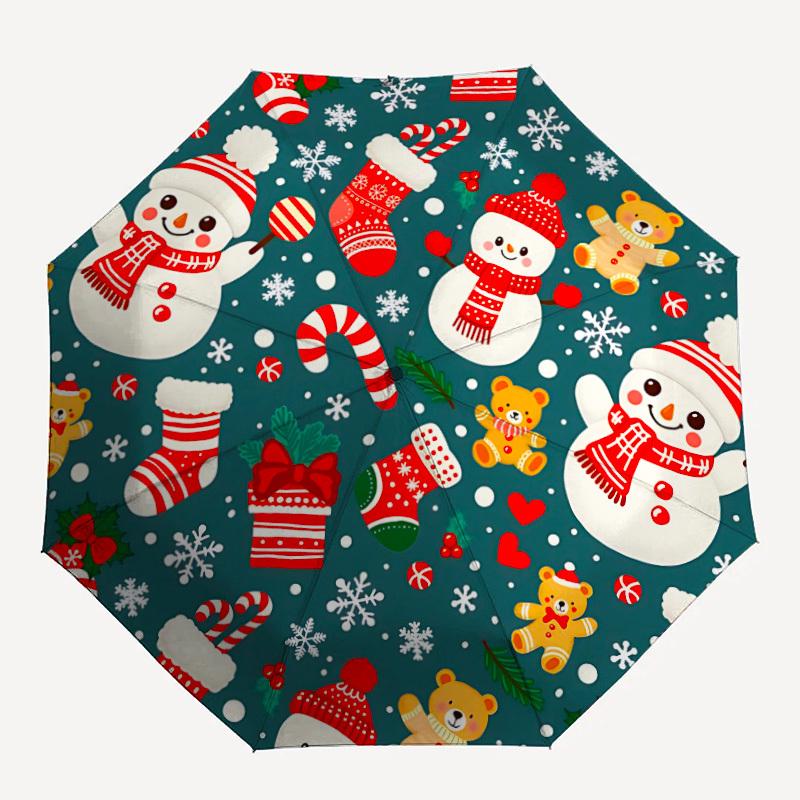 

1pc Christmas Winter Automatic Open/Close, Foldable Compact Umbrella with 8-Rib Shaft, Perfect Gift For Men And Women, Casual Style, Vibrant