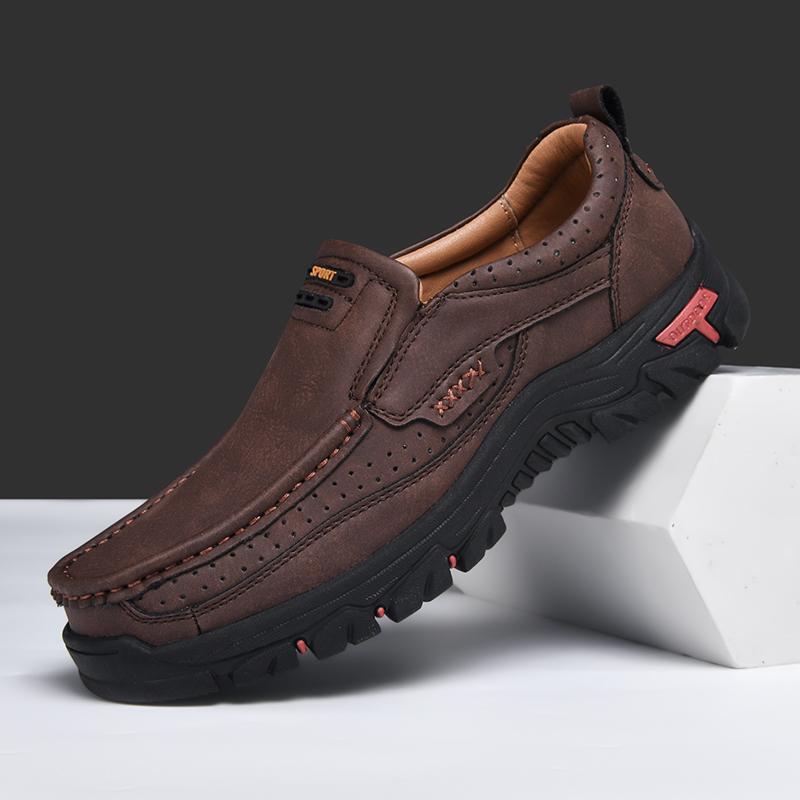 Fashion 2025 Hot Sale Leather Mens Loafers Handmade Walking Shoes Casual Classic All-match Business Shoes Mens Slip On Hiking Footwear