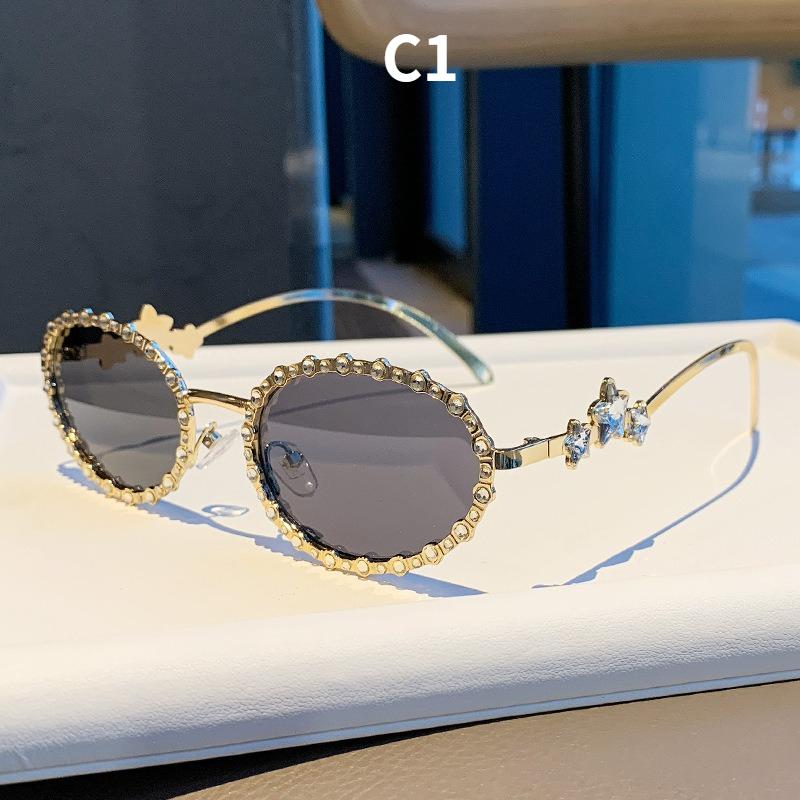 Women s sunglasses fashion oval diamond decorated metal sunglasses