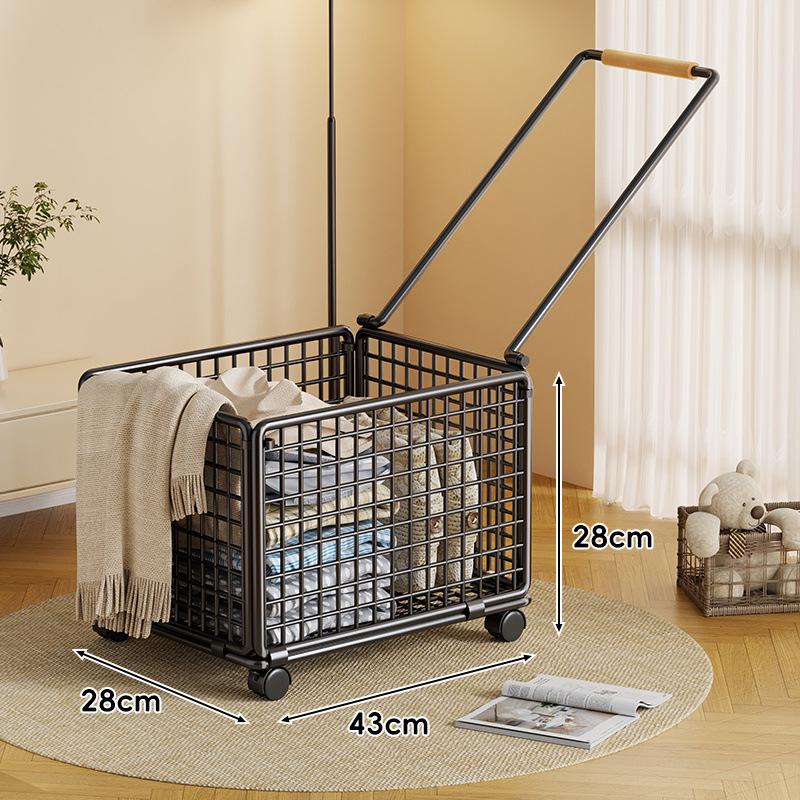 

Велика складна кошик для білизни на колесах - Портативний кований кошик для зберігання брудної білизни у ванній кімнаті або спальні