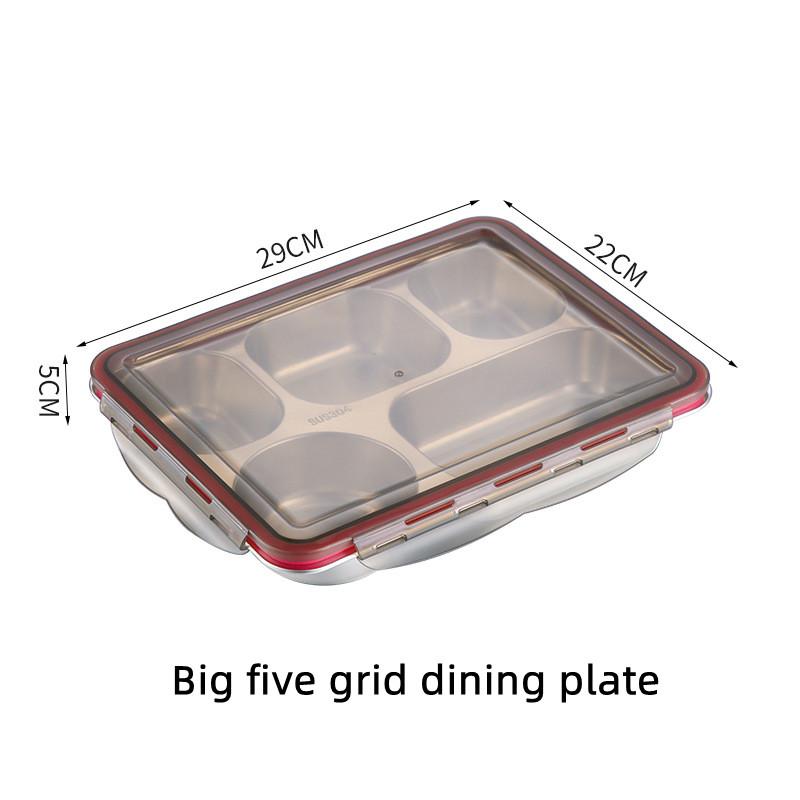 304 Stainless Steel Bento Lunch Box With PP Lid,Sealed Compartments Adult Lunch Box,Children's Student Kindergarten Meal Plate