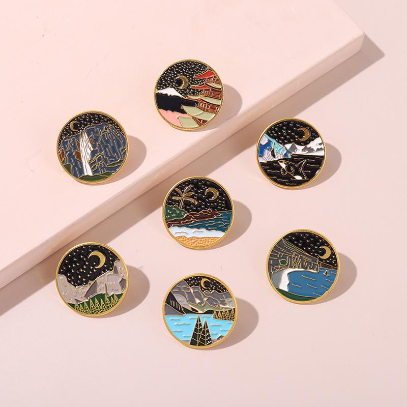 Unique Geometric Metal Brooch For Men And Women Creative Scenic Design In Alloy