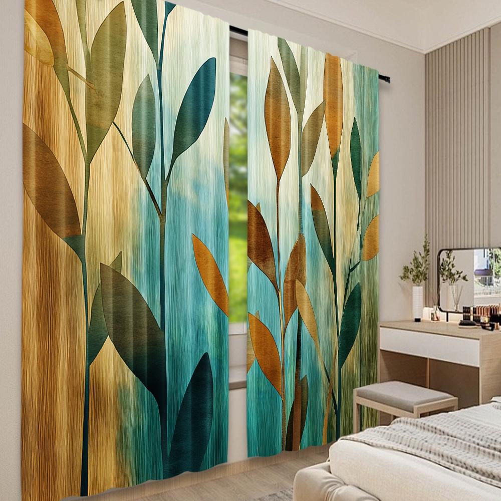 Set Of 2 Flat Printing Drapes Autumn Foliage Silhouette Digital Printed Polyester Party Decorations Perfect Po Curtain