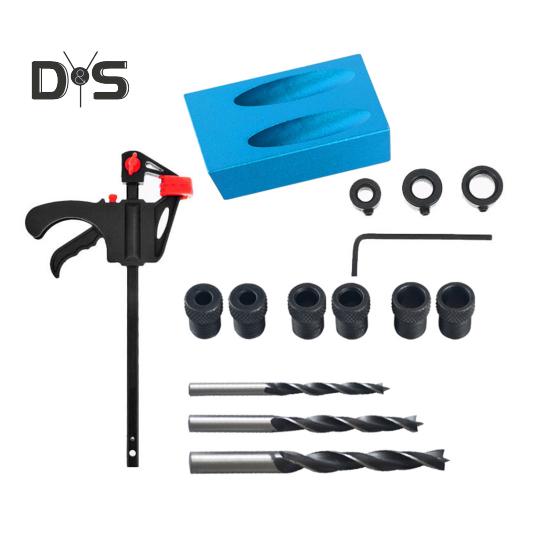 

Кондуктор для винтов с карманным отверстием, сверло под углом 15 градусов, столярный набор, компактный дизайн, портативные направляющие для столярных работ, инструмент для определения угла соединения синий