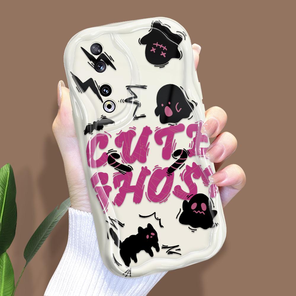 

Милый мультяшный узор, кремовая текстура, мягкий силиконовый чехол с волнистыми краями, чехол для телефона для Huawei Honor Infinix Tecno iPhone iPhone 16 Plus белый