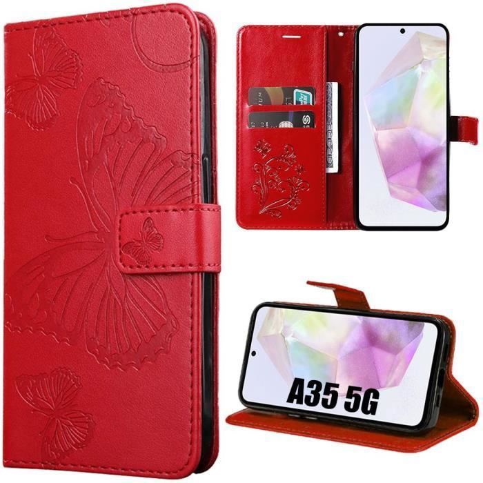 Coque de protection - Samsung - Galaxy A35 5G - Rouge - Antichoc - Motif Papillon