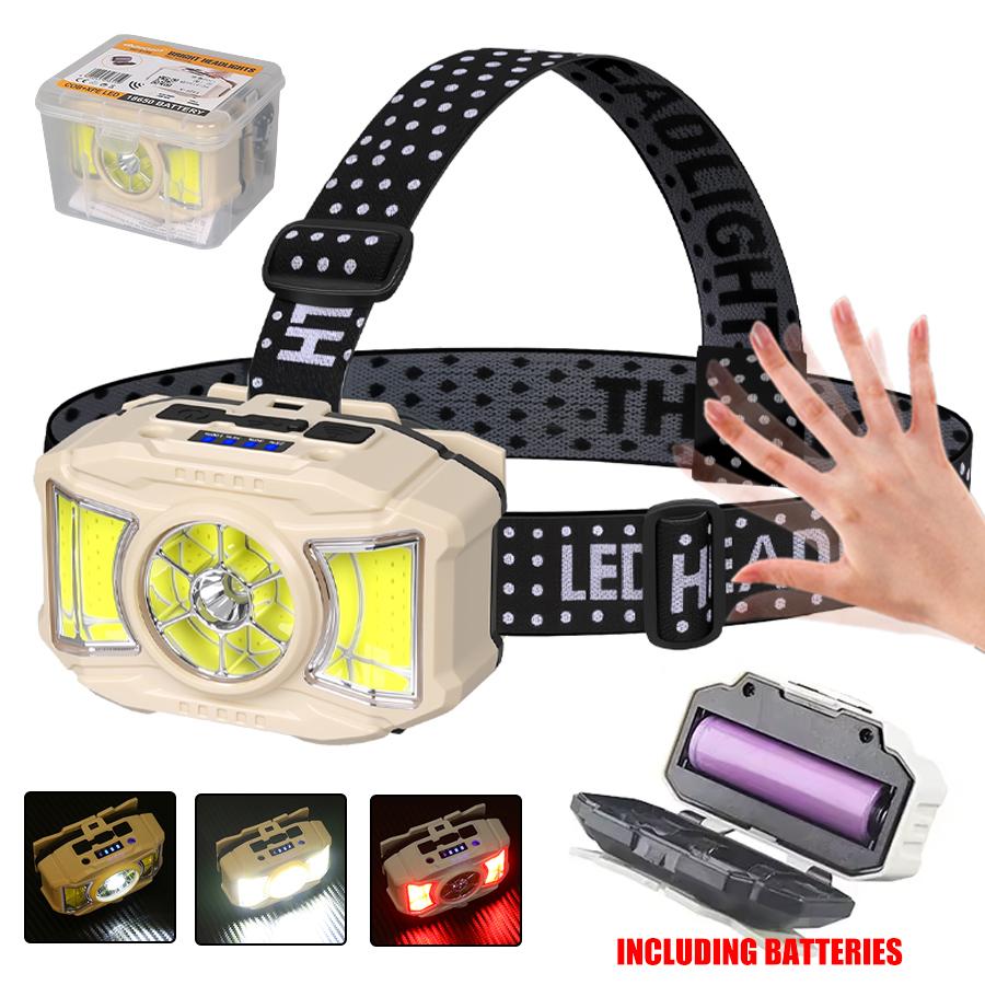 Lanterna de Cabeça LED Indução Potente 4 Modos de Iluminação Carregamento Tipo C Lanterna de Cabeça Externa À Prova D'Água Camping Pesca Farol
