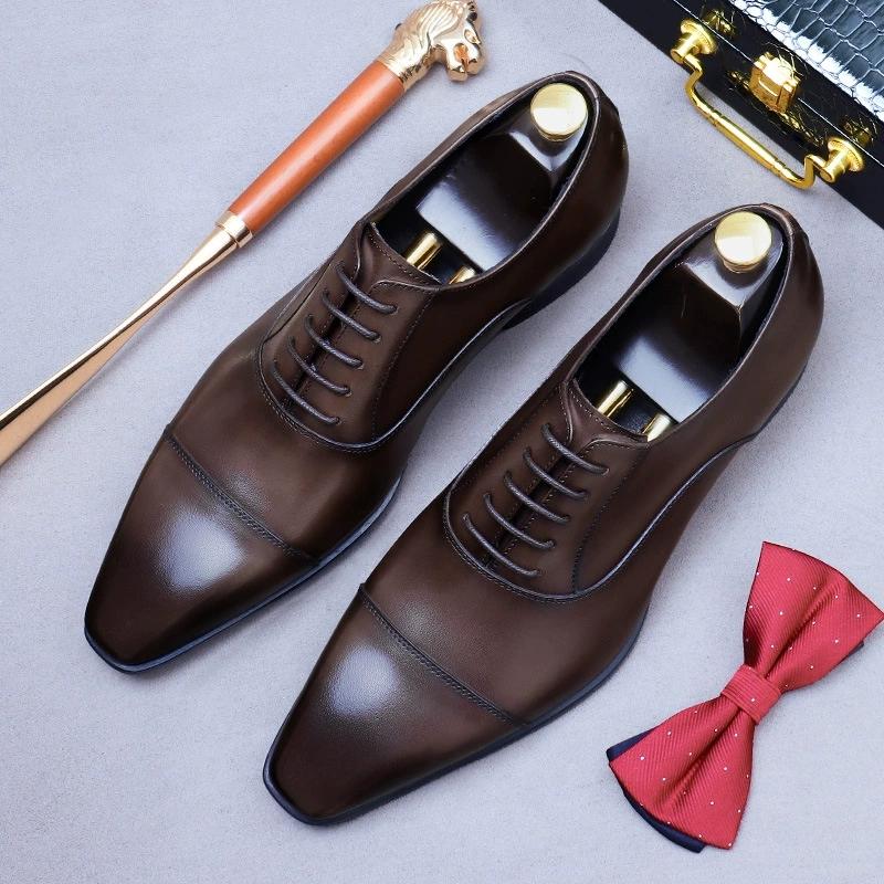 Fashion Elegant Genuine Leather Oxford Shoes Top Layer Cowhide Triple Joint Stylish Lace Up Men Dress Wedding Shoes