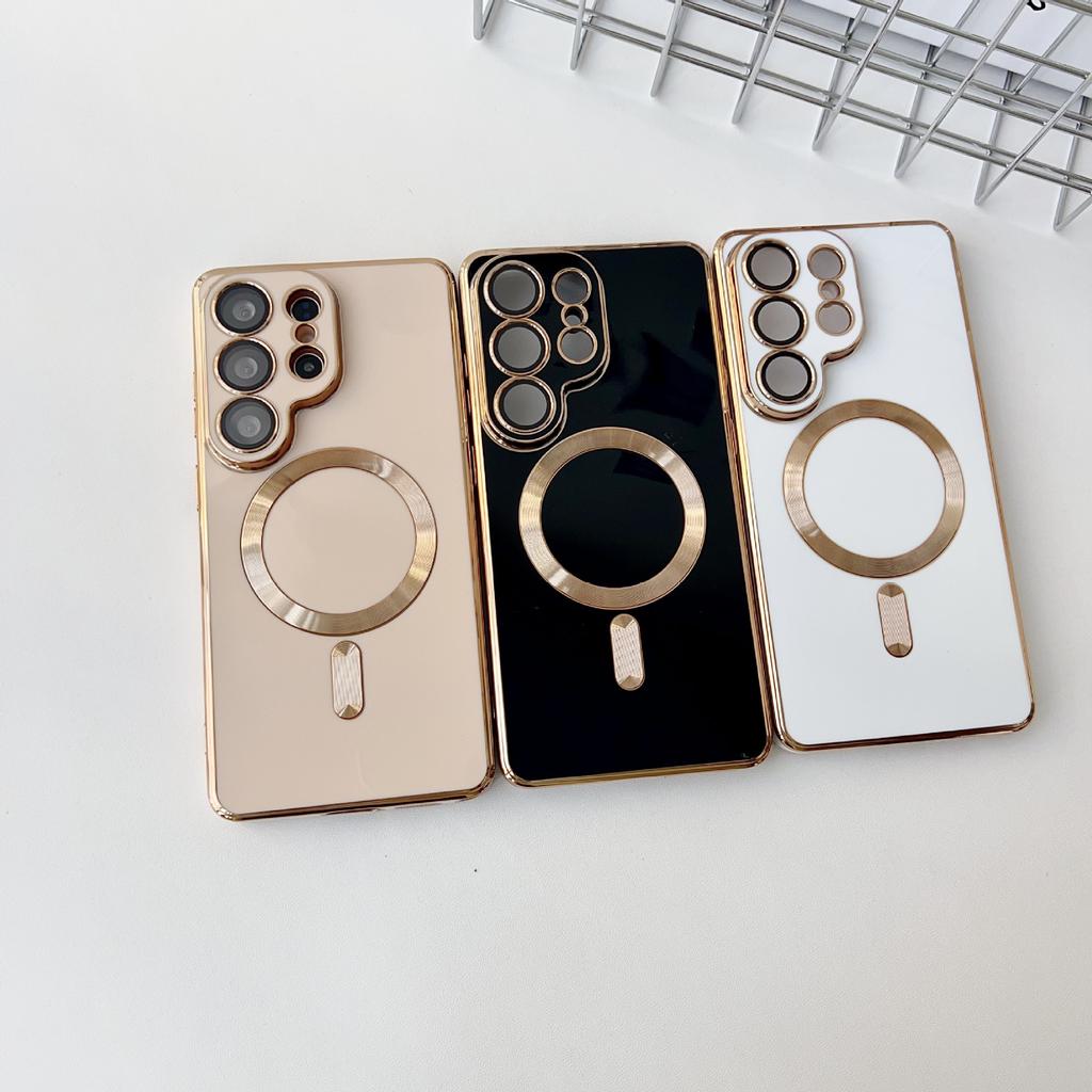 Applicable to Samsung S26Ultra mobile phone case solid color electroplating magnetic suction S25plus anti-drop S24 advanced sense protective case