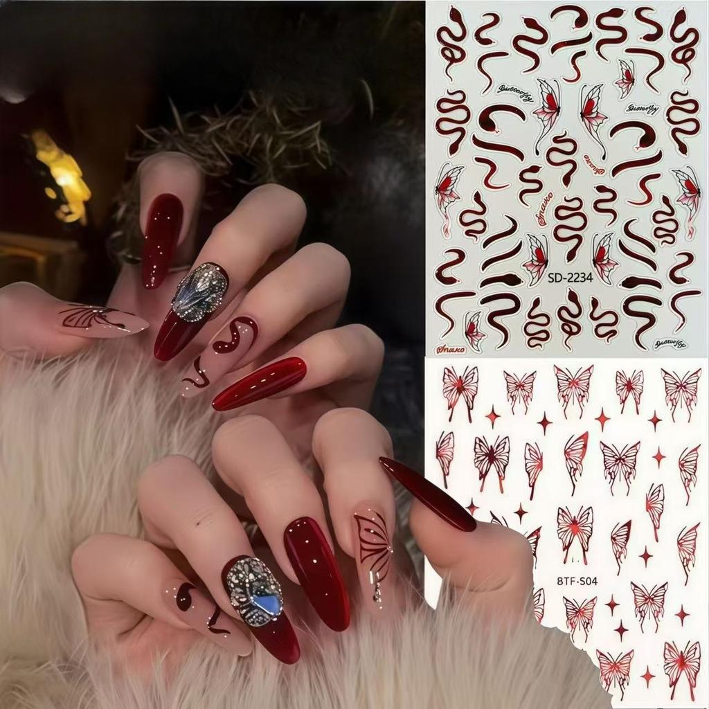 New Year of Snake Nail Art Sticker Rich Little Red Snake Relief Sweet Little White Snake Butterfly Little Snake Snake Back Glue Glue Sticker