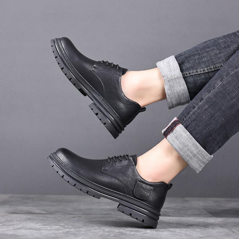 Spring Autumn Cow Leather Platform Shoes for Men New Designer Causal Solid Color Men's Dress Shoes Ankle Boots Male