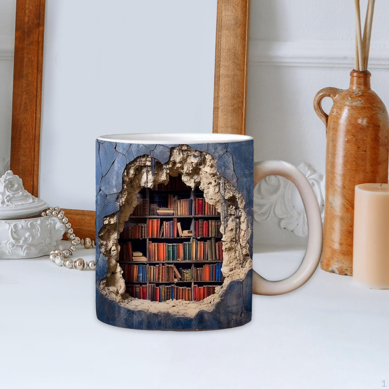 

Книжковий клуб Чашка для любителів кави, керамічна чашка ручної роботи Полиця в бібліотеці Книжковий хробак Style C