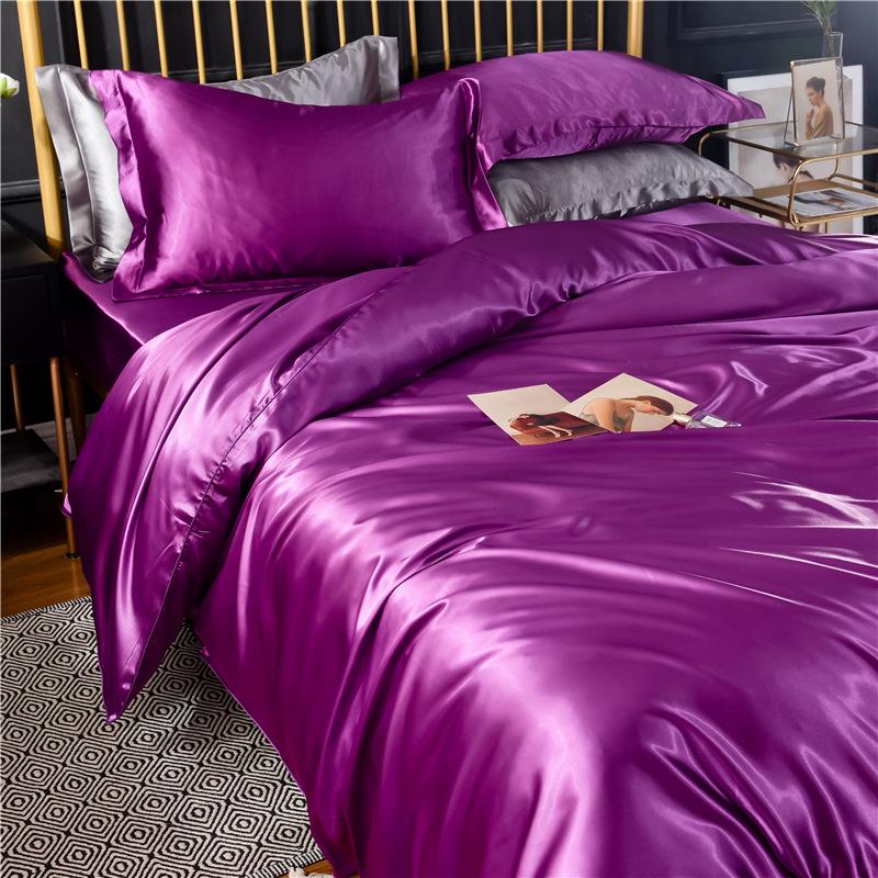 Summer Nude Four-Piece Solid Color Mulberry Silk Bedding Set with Ice Silk Bed Sheet