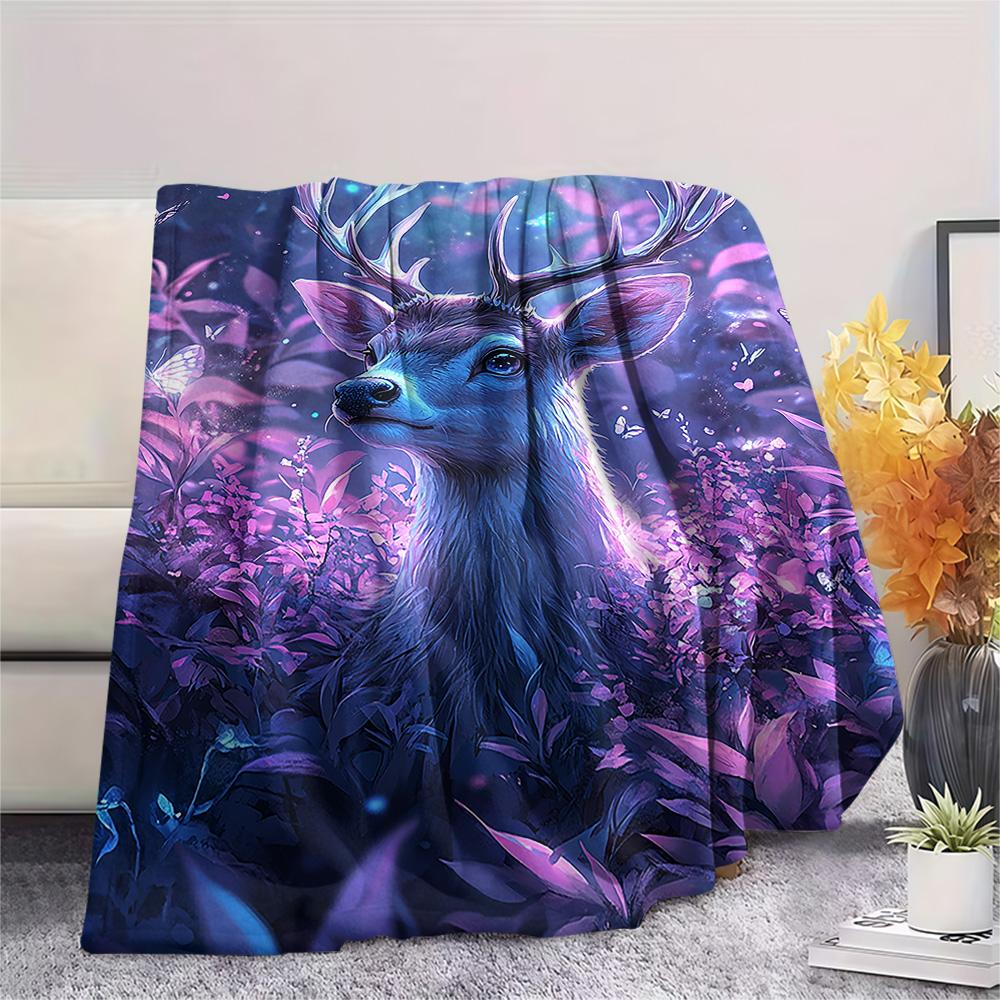 Deer Print Flannel Blanket, High quality Comfortable for All Seasons, Home Decor, Warmth and Comfort, Perfect for Christmas Gifts