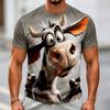 Men's Funny Cow 3D Big Face Print T-Shirt Realistic & Cartoon Dairy Humor Graphic Crew Neck Short Sleeve Tee