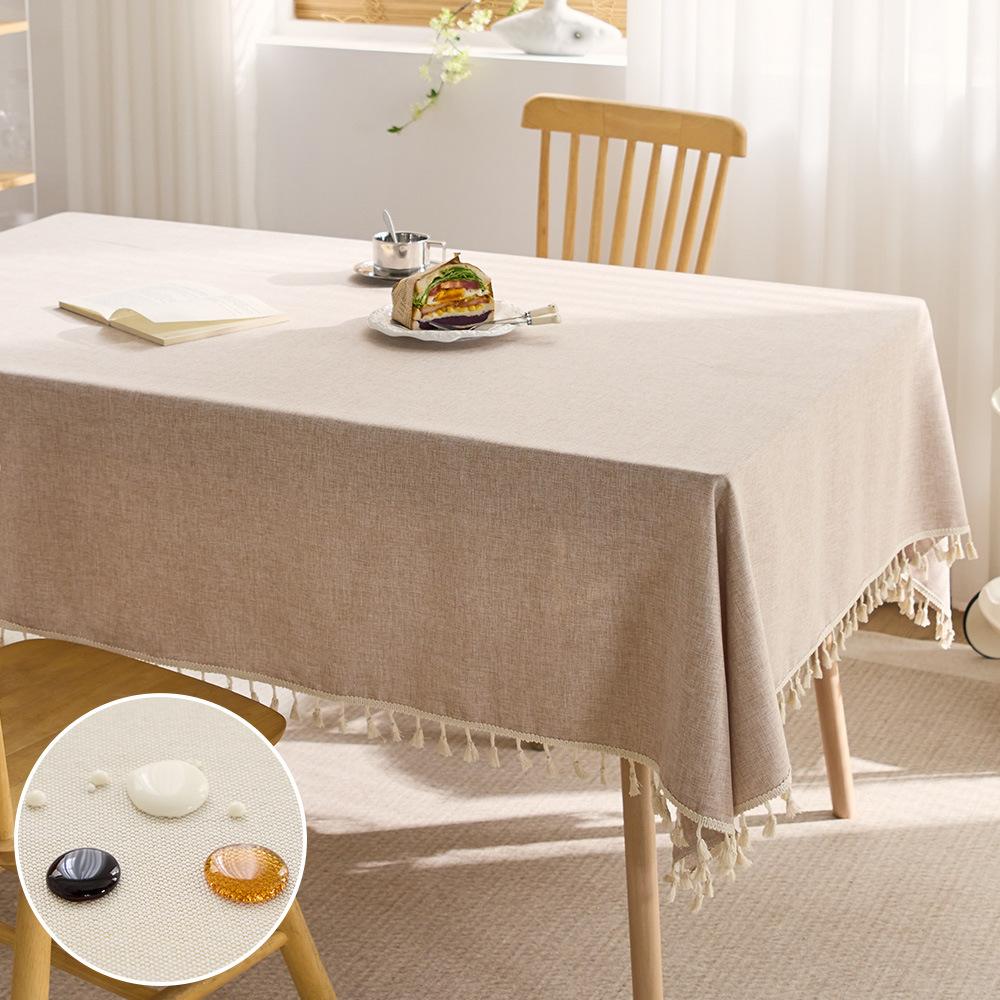 Solid Color Cotton Thread Tassel Tablecloth Heat-proof Waterproof Stain Resistant Coffee Table Cloth Rectangular Desktop Protective Cloth 1pcs