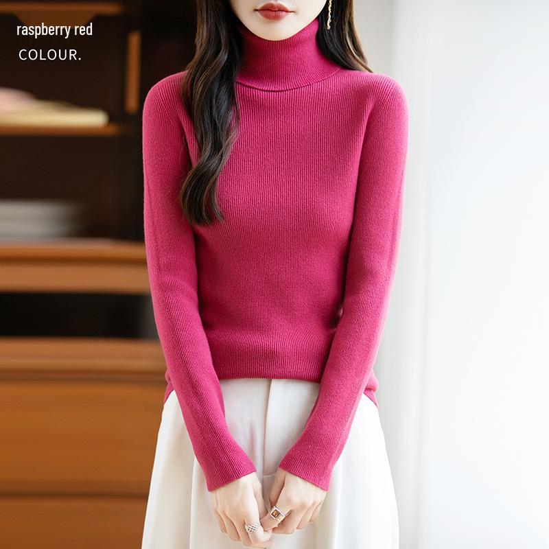 2026 Autumn Winter Women's High Neck Slim Fit Knit Pullover Sweater in Korean Style