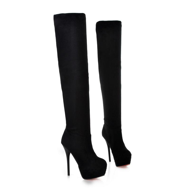 

Супер Высокая Водонепроницаемая Платформа Шпилька Зимние Женские Флоковые Сапоги Короткий Плюш Высокий Каблук Большой Размер Сапоги Выше Колена 37