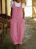 2026 Cotton Linen Retro Pocket Straight-Leg Overalls for Women