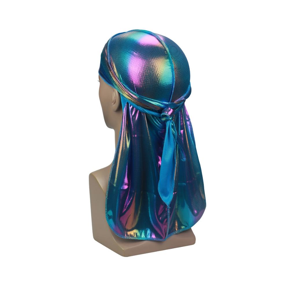 Mode Herren Bunte Durag Wellenmützen Herren Glitzernde Seidige Durags Turbanmütze Hip-Hop Bandana Kopftuch Langes Ende Piratenhüte