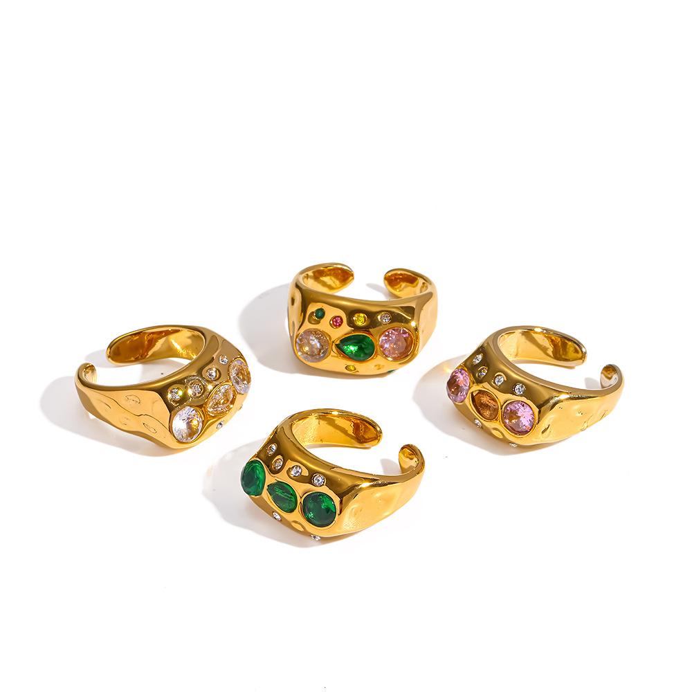 Stainless Steel Adjustable Ring for Women Colorful Crystals 18K Gold Color Rings Luxury Jewelry High-Quality Fashion Accessies