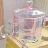 1500ml Pink Glass Binaural Pot Transparent Borosilicate Heat-resistant Soup Stock Pots Noodle Soup Bowl Kitchen Cooking Cookware