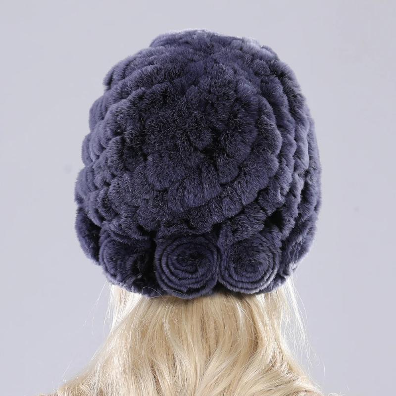 Hot Sell Women Winter Knitted Real Rex Rabbit Fur Hat Fluffy Natural Rex Rabbit Fur Cap Lady Good Elastic Genuine Fur Hats