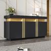 Sideboard, Kitchen Cabinet, 3 Doors, Modern Buffet Cabinet Worktop, Adjustable Shelf, Living Room, Dining Room, Hallway, Marble Look, Black