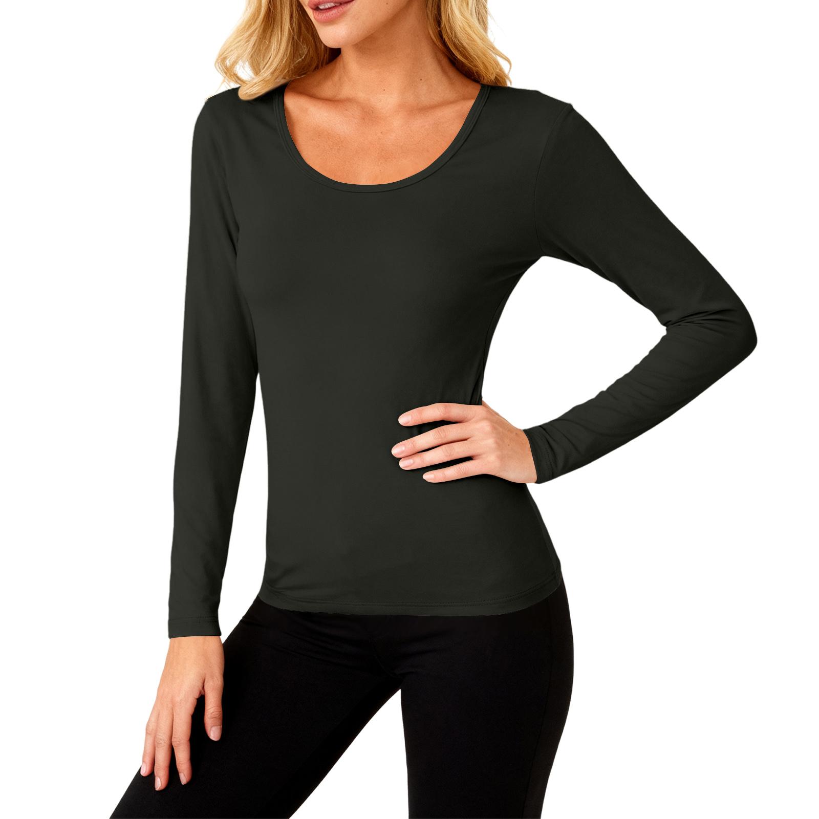 

Ladies Casual And Fashionable Long Sleeved Big U-neck Base Solid Color Top XL чёрный