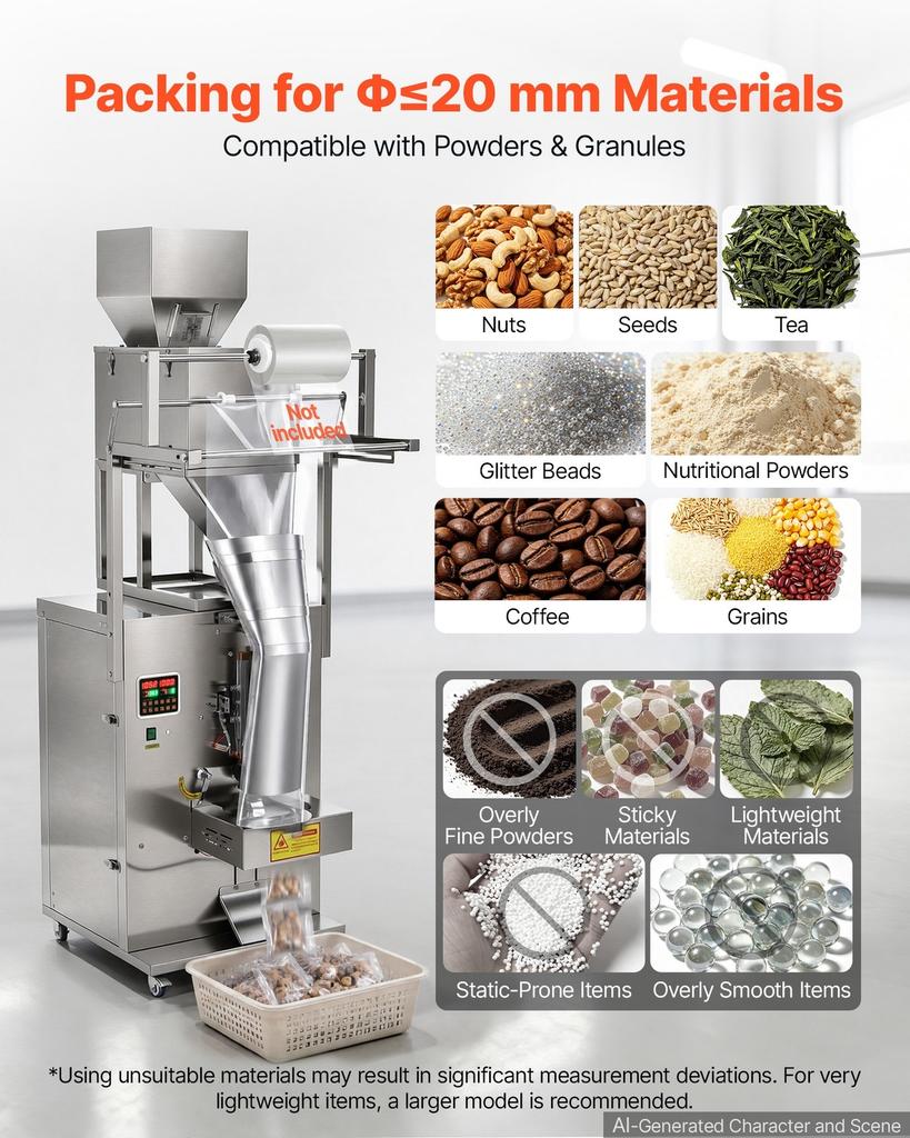 Powder Filling and Sealing Machine, 10-999g Automatic Particle Granule Packaging Machine, Stainless Steel, Intelligent Weighing Filling Sealing, for