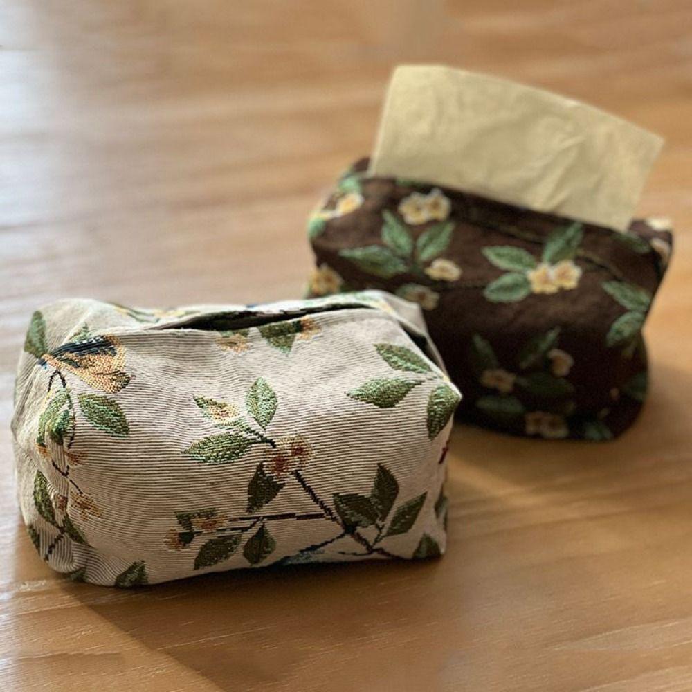 

Skin-Friendly Desktop Tissue Bag Flower Pattern Retro Tissue Box Pattern Tissue Bag Living Room зелений