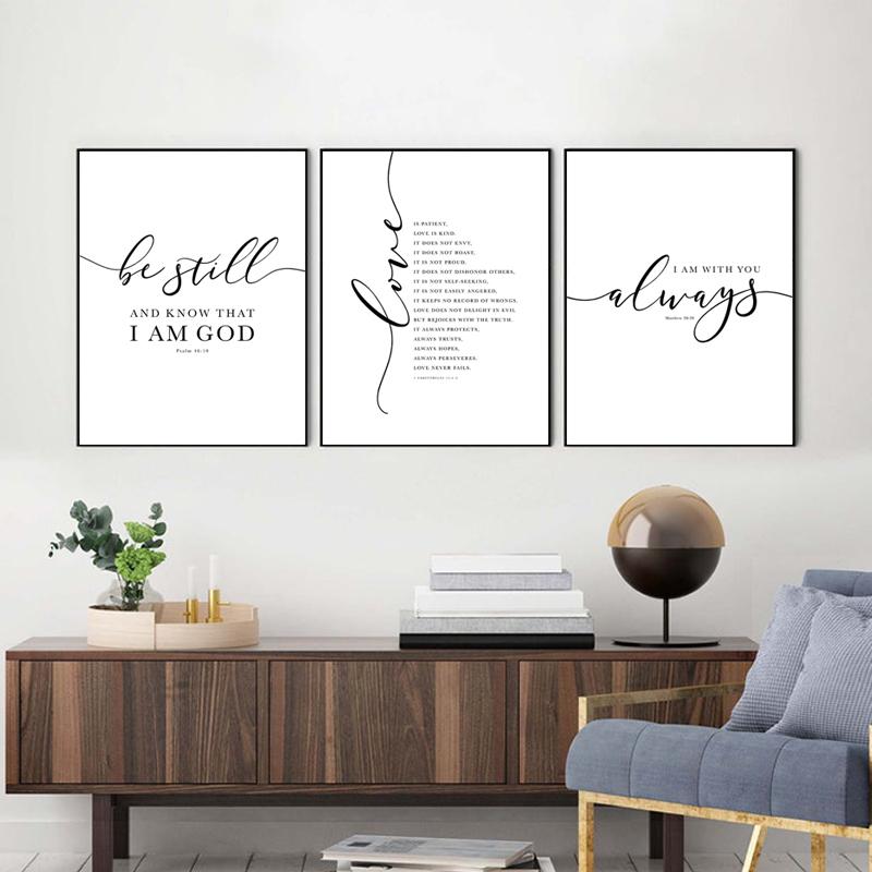 Christian Bible Verse Quote Plakáty a obrazy Černá Bílá Nástěnné Obrázky Písmo Christ Wall Umění Obraz na plátně Home Decor