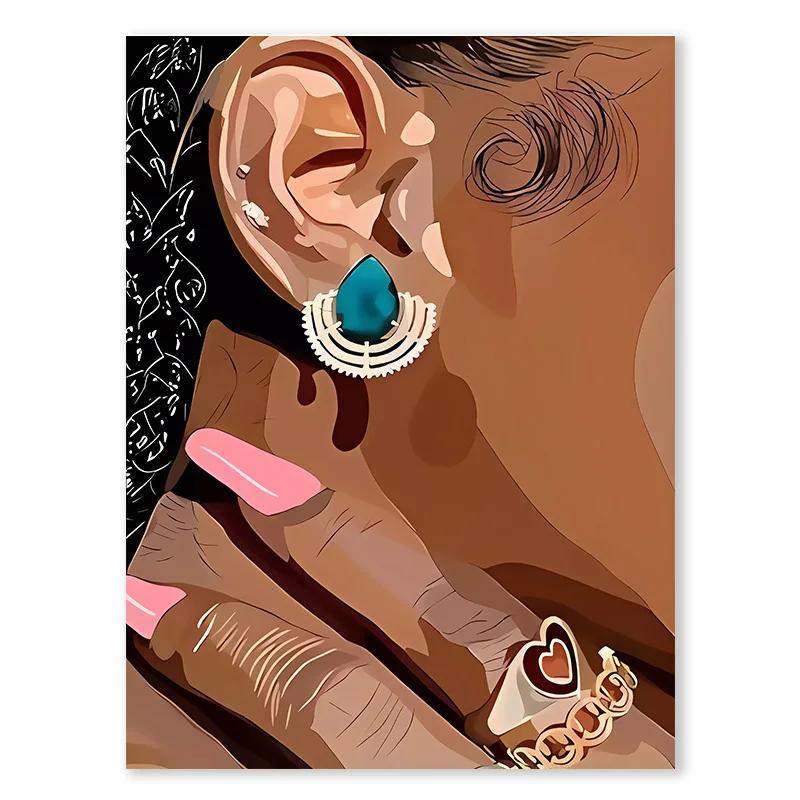 

Розовый Нейл-арт Золотые Зубы и Ожерелье Постер Черная Африканская Женщина Персонализированная Модная Холст Картина Спальня Бескаркасное Настенное Искусство 21cm×30cm NoFrame